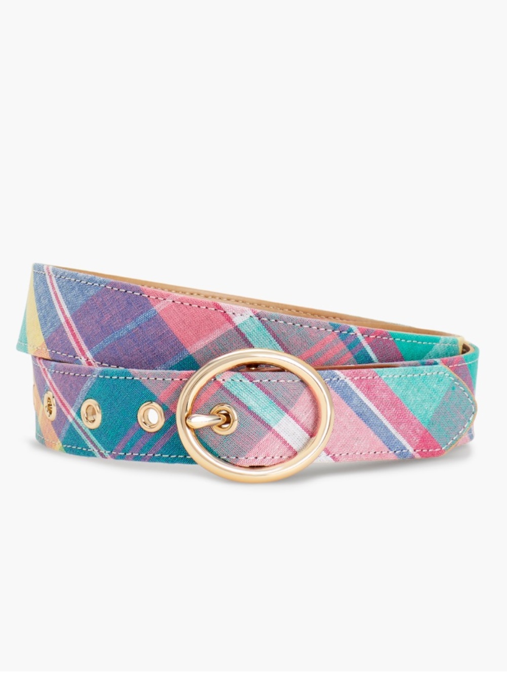 Talbots Madras Plaid Women’s Belt Pink Blue Yellow Preppy Summer XL
